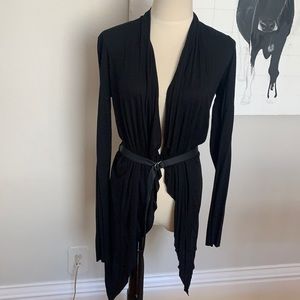 Helmut Lang P black cardigan with leather belt